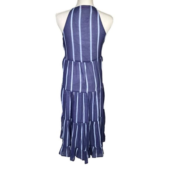 Oliphant Tiered Striped Tassel Tie Neck Maxi Dress Blue Size XS - Picture 4 of 12